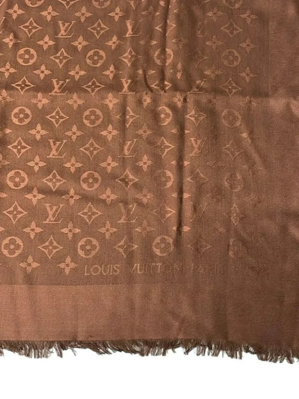 LOUIS VUITTON Shawl Monogram M71338 Chocolat Scarf Silk Wool